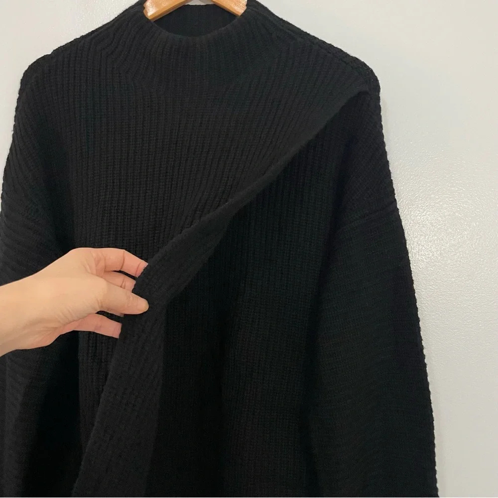 Athleta Black Merino Wool Cashmere Cowl Neck Split Front Sweater Oversized M - Picture 10 of 16